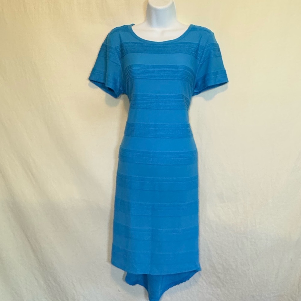 H-130 LuLaRoe Blue Stripe Short Sleeve High Low Dress Size M‎